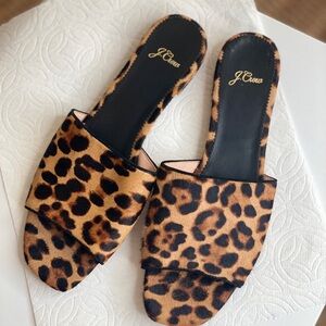 EUC J. Crew Leopard Calf Hair Slides
